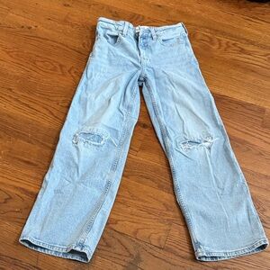 Abercrombie Light Blue Distressed high rise, wide leg jeans size 11/12 regular.